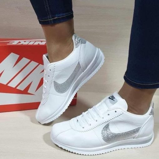 Nike Cortez Branco Glitter Prata