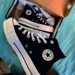 Converse All Star Bota Preta Plataforma Lona