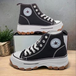Converse All Star Bota Preta Plataforma Lona